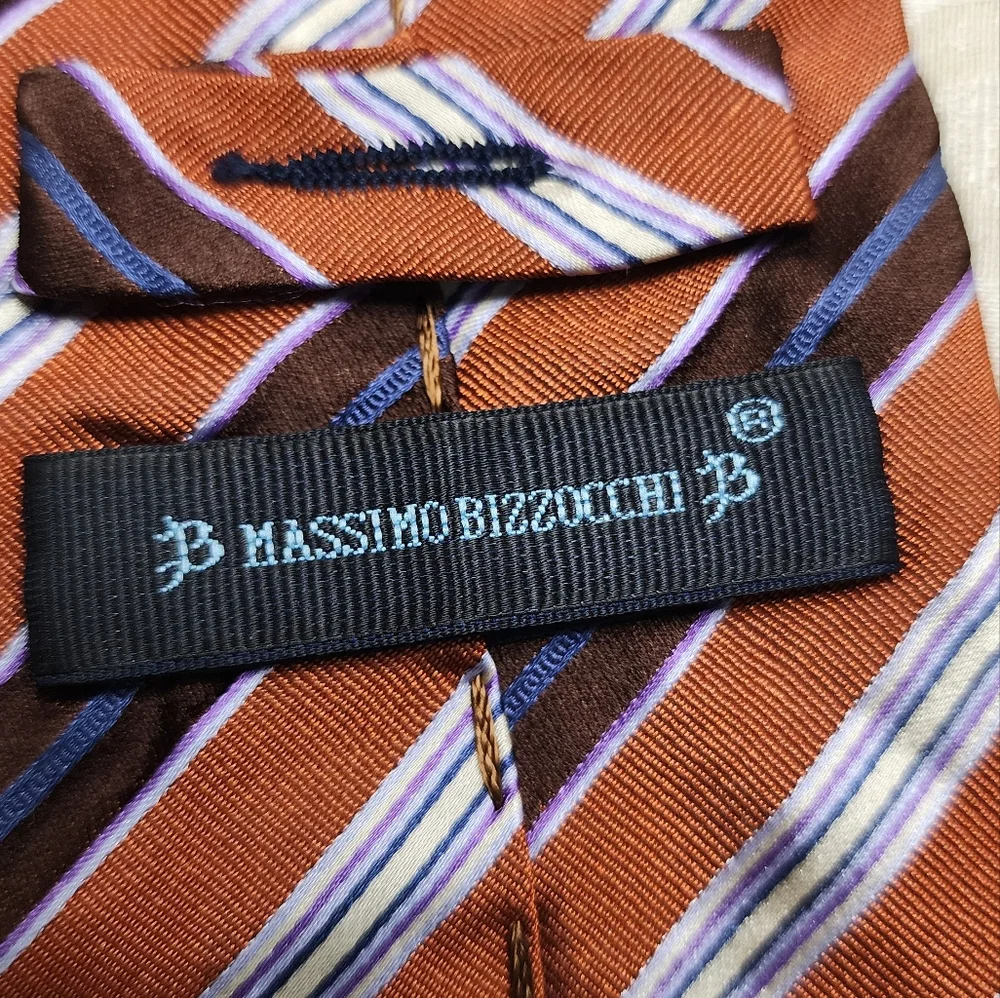 VINTAGE MASSIMO BIZZOCCHI SILK STRIPED TIE MADE IN ITALY ORANGE BLUE
